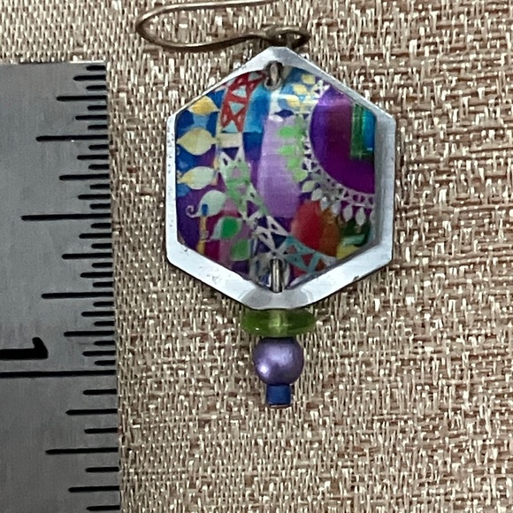 Handmade Colorful Hexagon Earrings 3/4” W, 1 1/8”L - Picture 5 of 5